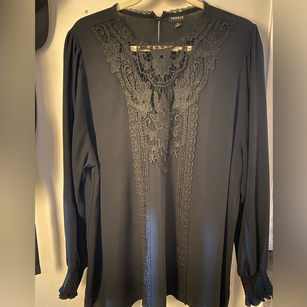 Torrid Black Embellished Ruffled Long Sleeve Blouse